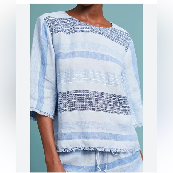 cloth & stone Tops - Anthropologie Cloth and Stone Linen Bella Dahl 3/4 sleeve Frayed Hem Top Sz M